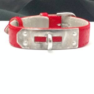 Red Leather & Silver Lock Bracelet
